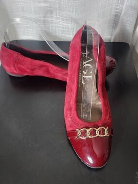 AGL Burgundy Suede & Patent Leather Ballet Flats